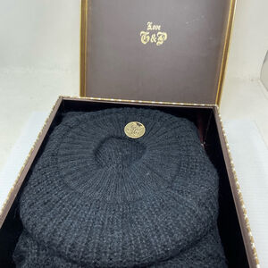 Juicy Couture Beret hat and Scarf Black Wool blend gift box set NEW
